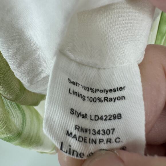 Line & Dot Palm Lime Tiered Tie Shoulder Sleeveless Maxi Dress Womens Med - Picture 13 of 13